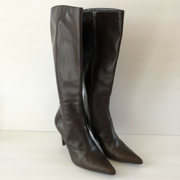 HUGO BOSS Tall Brown Soft Leather High Heel Pointe - Picture 2 of 7